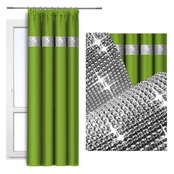 Záves na riasiacej páske so zirkónmi 140x250 cm svetlozelený Farba Zelená Rozmery 140x250 cm