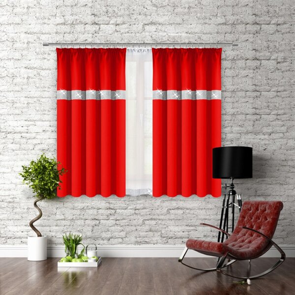 Záves na riasiacej páske so zirkónmi 140x160 cm červený Farba Červená Rozmery 140x160 cm