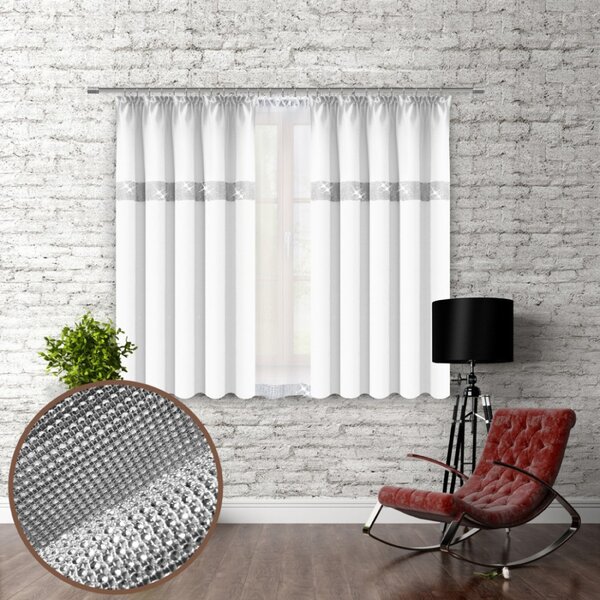 Záves na riasiacej páske so zirkónmi 140x160 cm biely Farba Biela Rozmery 140x160 cm