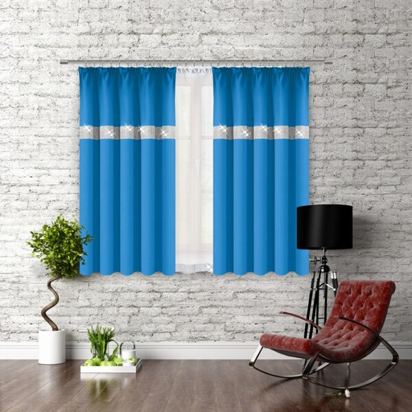 Záves na riasiacej páske so zirkónmi 140x160 cm blankytne modrý Farba Blankytna modrá Rozmery 140x160 cm