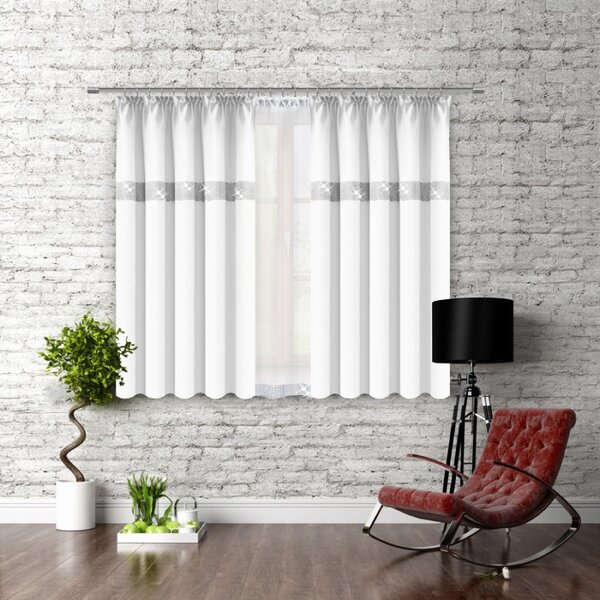 Záves na riasiacej páske so zirkónmi 140x160 cm biely Farba Biela Rozmery 140x160 cm