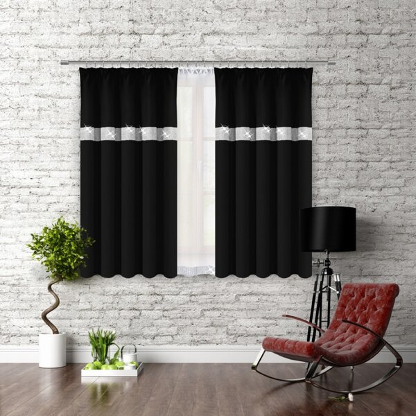 Záves na riasiacej páske so zirkónmi 140x160 cm čierny Farba Čierna Rozmery 140x160 cm