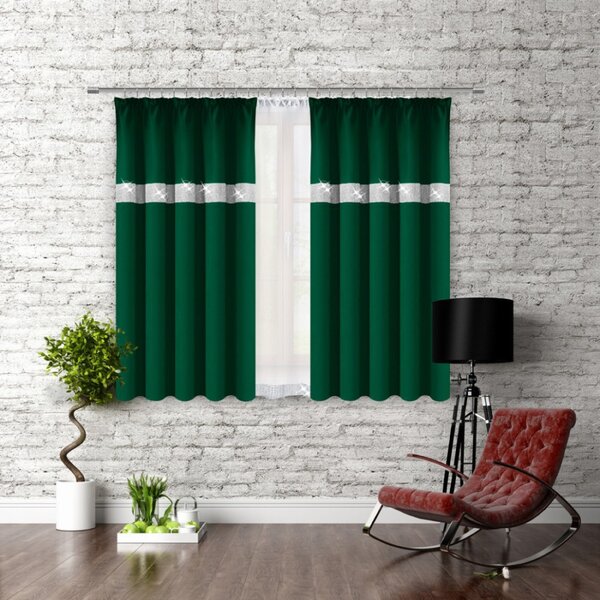 Záves na riasiacej páske so zirkónmi 140x160 cm tmavozelený Farba Zelená Rozmery 140x160 cm