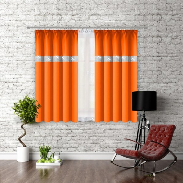 Záves na riasiacej páske so zirkónmi 140x160 cm oranžový Farba Oranžová Rozmery 140x160 cm