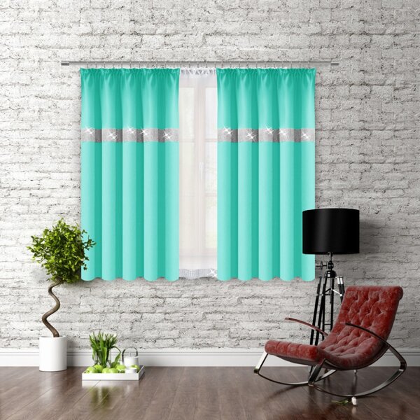 Záves na riasiacej páske so zirkónmi 140x160 cm pistácia Farba Zelená Rozmery 140x160 cm