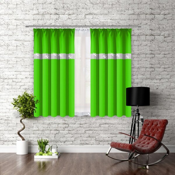 Záves na riasiacej páske so zirkónmi 140x160 cm svetlozelený Farba Zelená Rozmery 140x160 cm