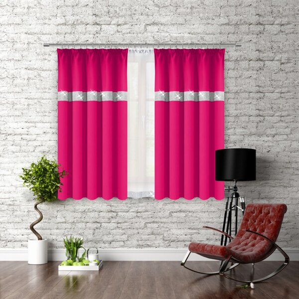 Záves na riasiacej páske so zirkónmi 140x160 cm tmavoružový Farba Ružová Rozmery 140x160 cm