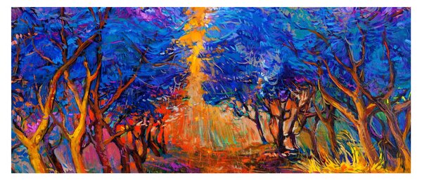 Obraz - jesenné koruny stromov, moderný impresionizmus (120x50 cm)