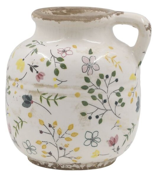 Béžový antik keramický džbán s kvetmi Cavaillon - 13*13 cm - Chic Antique