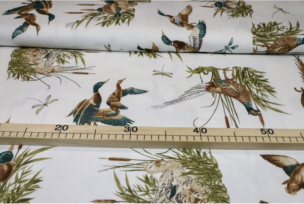 Dekoračná látka Bavlna kačice a bažanty, š. 140 cm Farba Viacfarebná Rozmery Šírka 140 cm