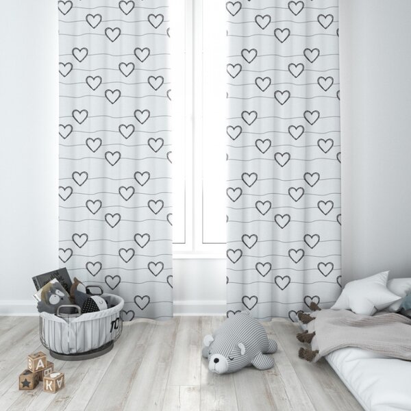 Záves na riasiacej páske 140x250 cm biely so srdiečkami Farba Biela Rozmery 140x250 cm
