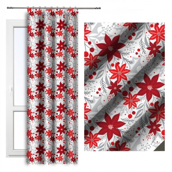 Záves na riasiacej páske 140x250 cm biely s červenými kvetmi Farba Biela Rozmery 140x250 cm