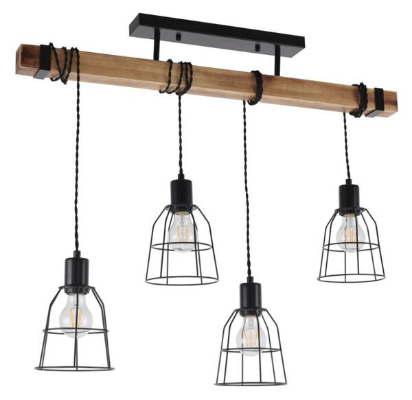 Italux PND-4290-4-L závesné svietidlo Ponte 4x60W E27 čierna, drevo