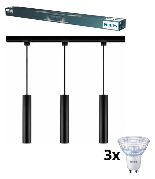 Philips-LED stmievateľný luster na lanku v lištovom systéme EASYLINK 3xGU10/6,2W/230V 1m čierna