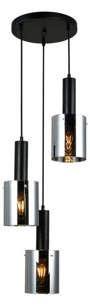 Italux PND-5581-3A-BK+SG závesné svietidlo Sardo D330mm 3x40W E27 čierna, dymové sklo