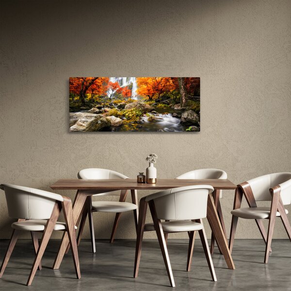 Obraz - Vodopády v oranžovom lese (120x50 cm)