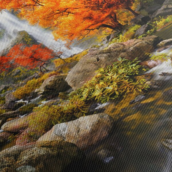 Obraz - Vodopády v oranžovom lese (120x50 cm)