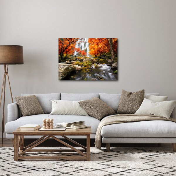 Obraz - Vodopády v oranžovom lese (70x50 cm)