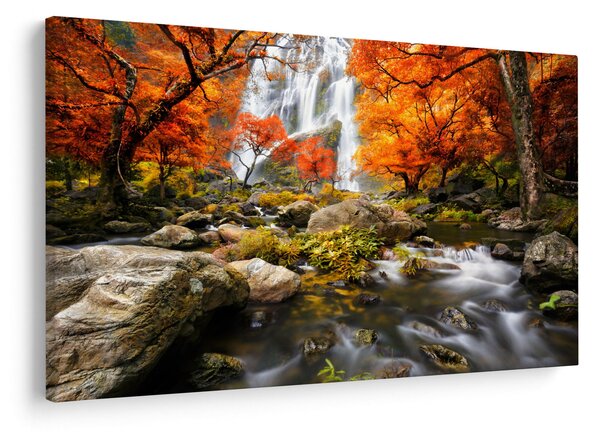 Obraz - Vodopády v oranžovom lese (90x60 cm)