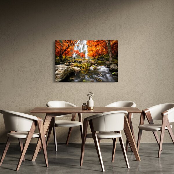 Obraz - Vodopády v oranžovom lese (90x60 cm)