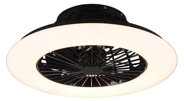 TRIO R62522132 STRALSUND stropné svietidlo s ventilátorom LED D500mm 30W/2200lm 3000-6500K matná čierna, stmievateľné, diaľkový ovládač, starlight efekt