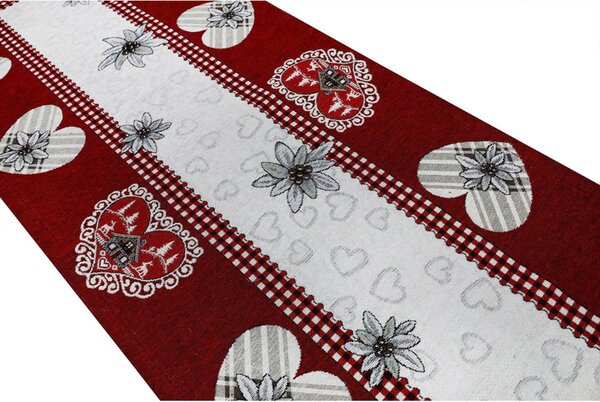 Gobelínový behúň na stôl Srdiečka Chenille IT026 Farba Červená Rozmery 40x130 cm