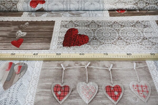 Bavlnená látka Shabby love červené srdiečka, š. 145 cm Farba Červená Rozmery Šírka 145 cm