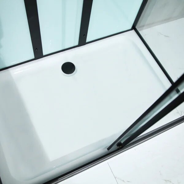 GLASS ROCKY 100x80x214 Čierny Masážny sprchový box obdĺžnikový s mramorovou vaničkou