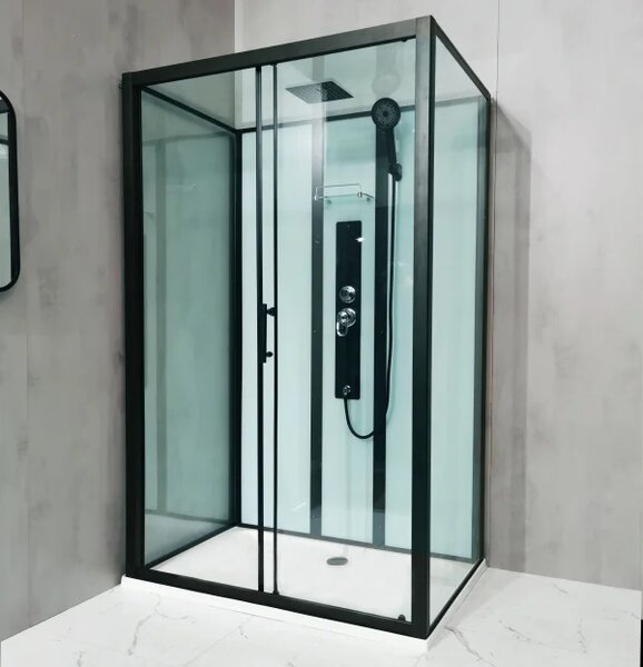 GLASS ROCKY 100x80x214 Čierny Masážny sprchový box obdĺžnikový s mramorovou vaničkou