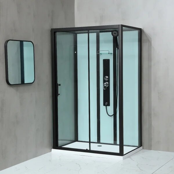 GLASS ROCKY 100x80x214 Čierny Masážny sprchový box obdĺžnikový s mramorovou vaničkou
