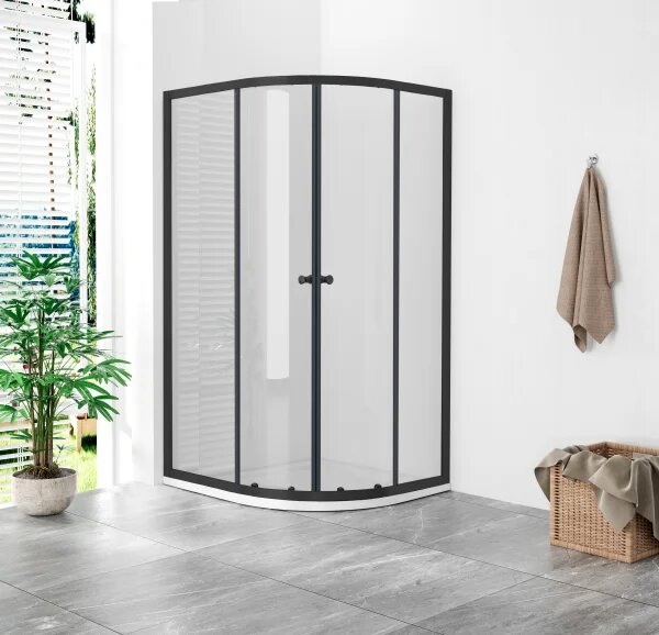 POINT AS BLACK ROCKY 100x80 Clear Ľavý Asymetrický sprchovací kút s mramorovou vaničkou
