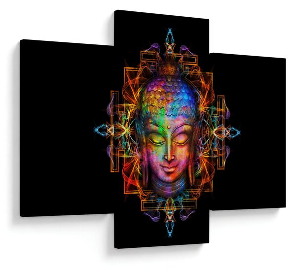Obraz - Busta Budhu v neónových farbách (90x60 cm)