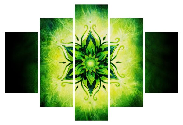 Obraz - Kvetinová mandala v zelenom pozadí (150x105 cm)