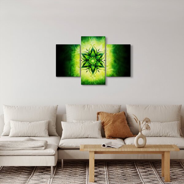 Obraz - Kvetinová mandala v zelenom pozadí (90x60 cm)