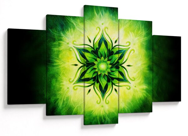 Obraz - Kvetinová mandala v zelenom pozadí (150x105 cm)