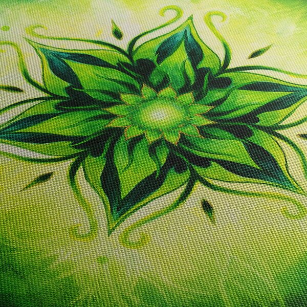 Obraz - Kvetinová mandala v zelenom pozadí (150x105 cm)