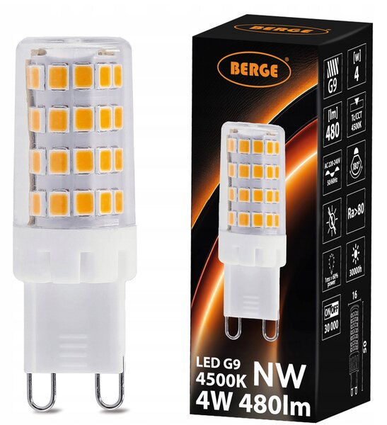BERGE LED žiarovka - G9 - 4W - 480Lm - PVC - neutrálna biela