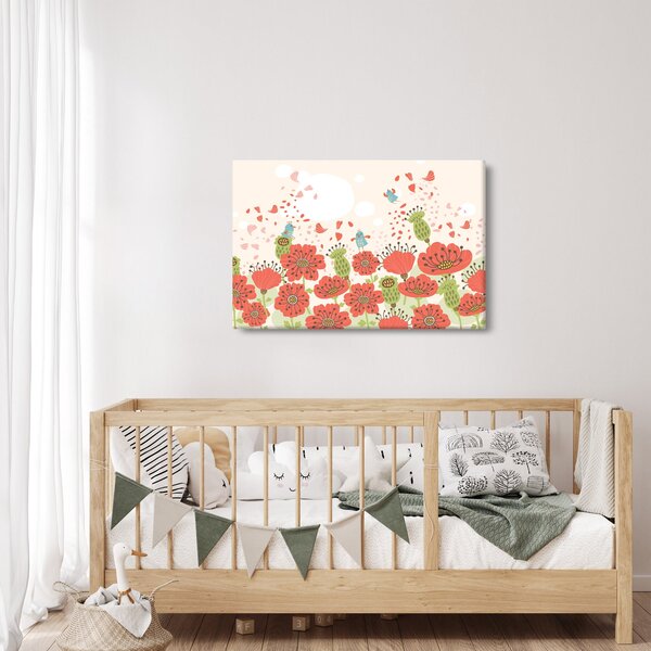 Obraz - Vtáčiky na rozkvitnutej lúke (90x60 cm)