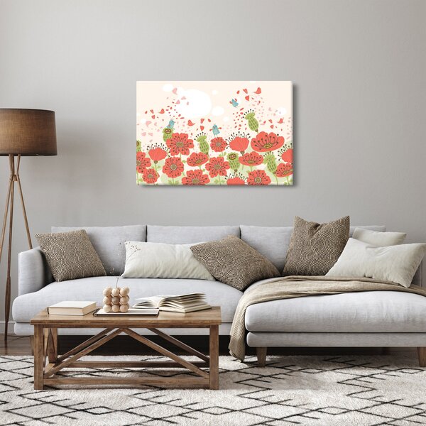 Obraz - Vtáčiky na rozkvitnutej lúke (90x60 cm)