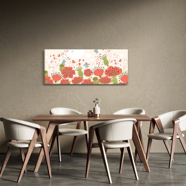 Obraz - Vtáčiky na rozkvitnutej lúke (120x50 cm)