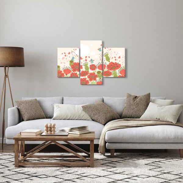 Obraz - Vtáčiky na rozkvitnutej lúke (90x60 cm)