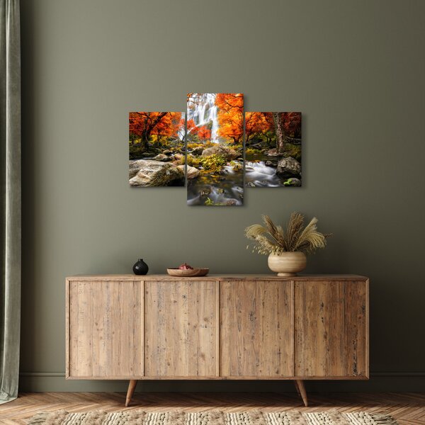 Obraz - Vodopády v oranžovom lese (90x60 cm)