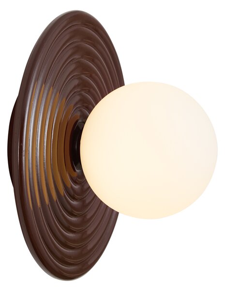 Retro nástenná lampa hnedá s okrúhlym opálovým sklom 20 cm IP44 - Lila