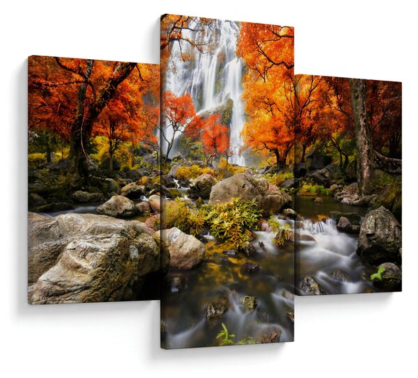 Obraz - Vodopády v oranžovom lese (90x60 cm)
