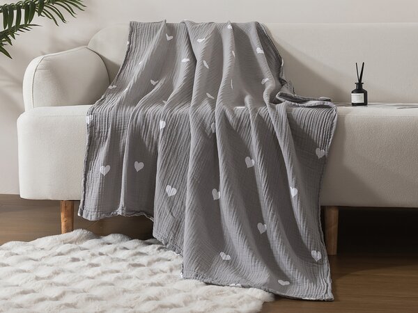 XPOSE® Detské mušelínová deka SRDCOVKA Premium - sivá 120x120 cm