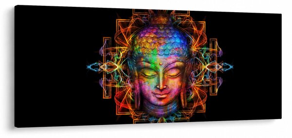 Obraz - Busta Budhu v neónových farbách (120x50 cm)