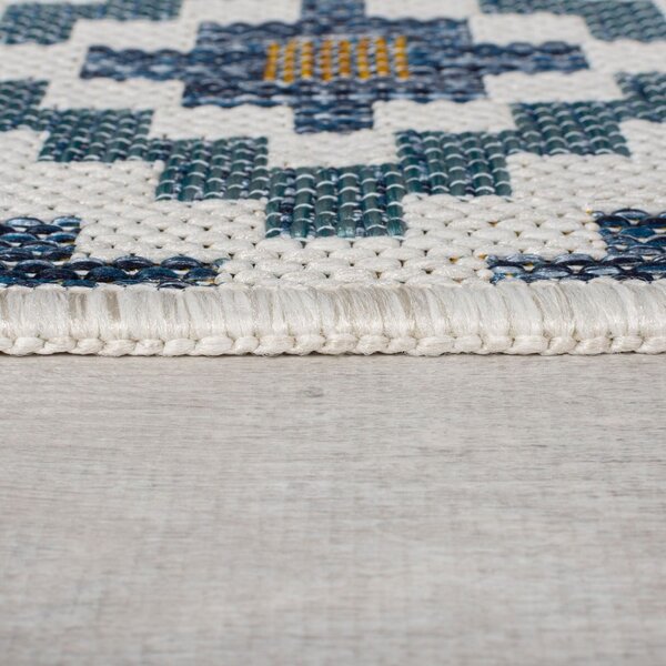 Žlto-modrý okrúhly vnútorný a vonkajší koberec ø 160 cm Zia Trellis – Flair Rugs
