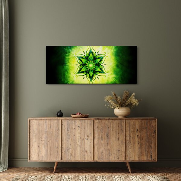 Obraz - Kvetinová mandala v zelenom pozadí (120x50 cm)