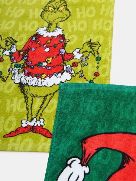 Sinsay - Súprava bavlnených detských uterákov na ruky s vianočným motívom 2 pack Grinch - zelená