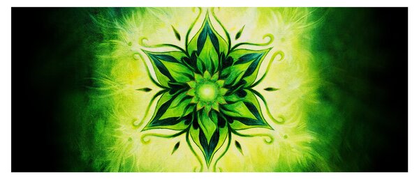 Obraz - Kvetinová mandala v zelenom pozadí (120x50 cm)